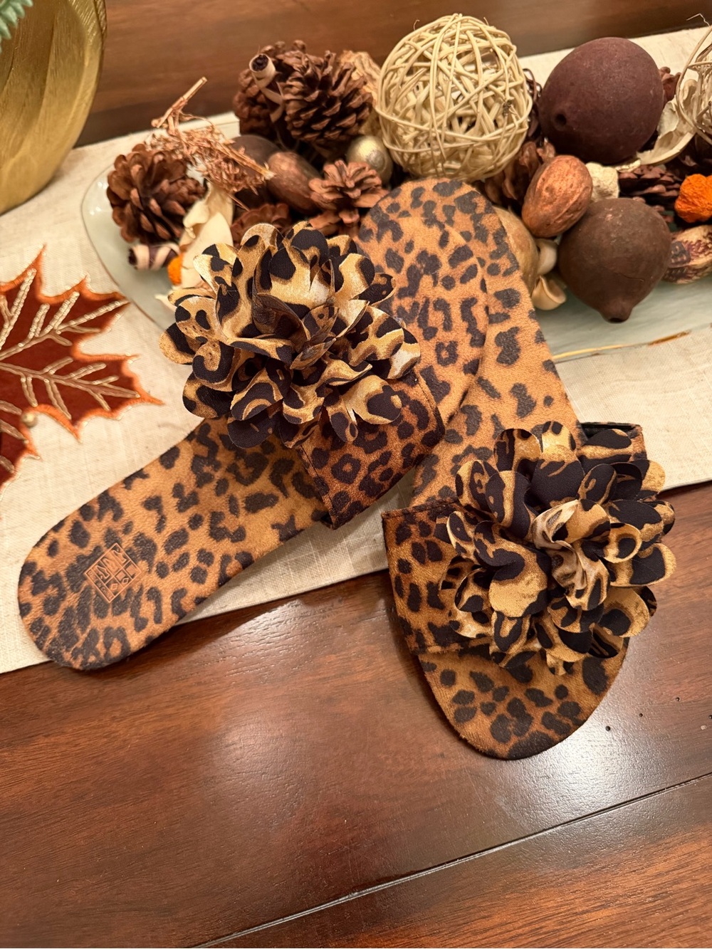 Leopard Print Floral Slide Sandals - Women